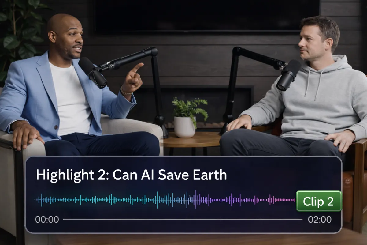 AI Curation - Highlight detection with clip markers and waveform timeline